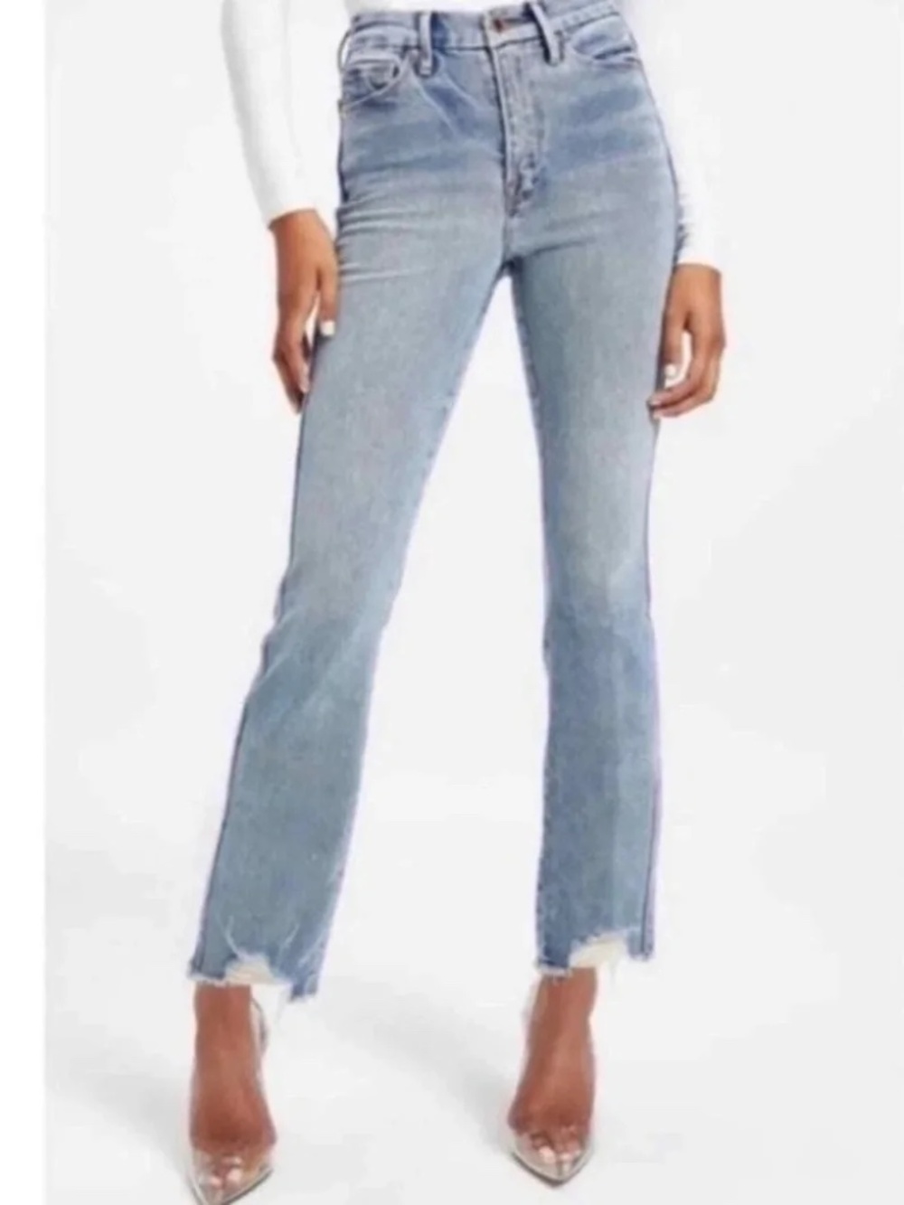 Good American Good Curve Straight Fray Hem Jeans Blue313 Size 6 / 28
